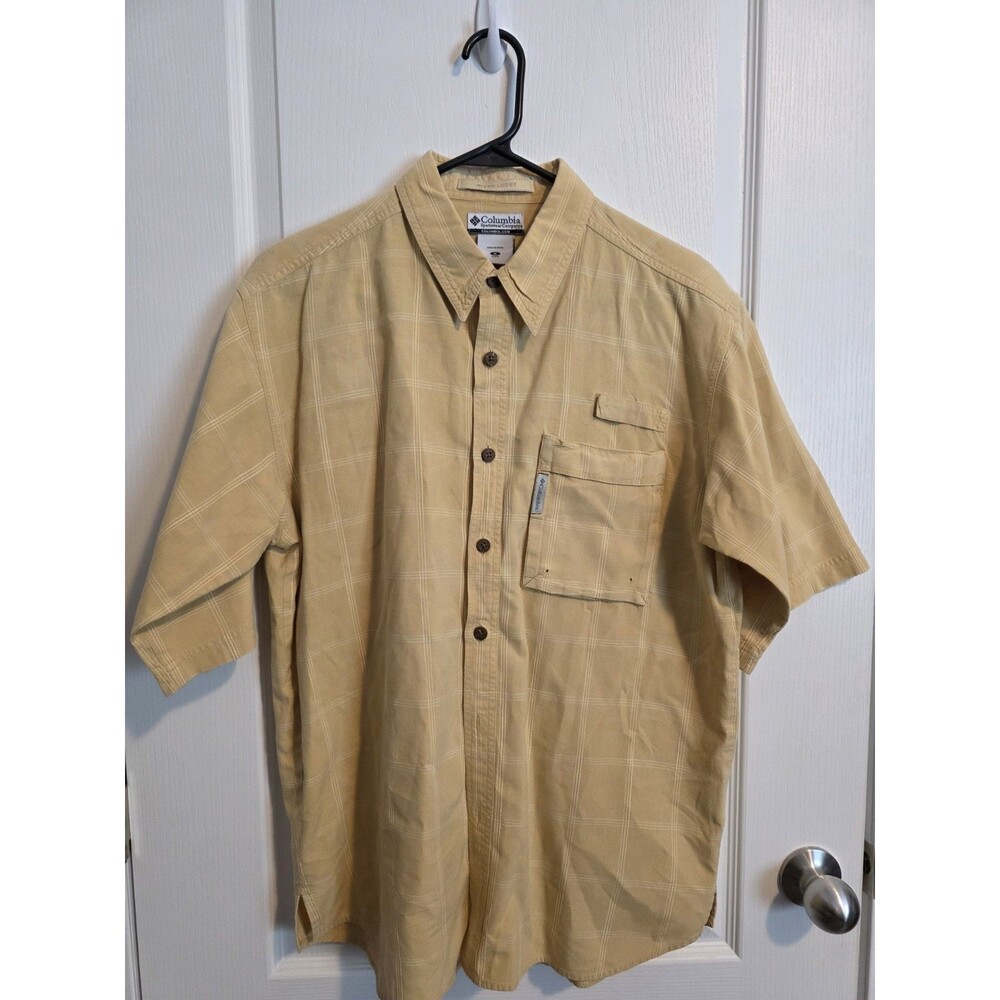 Vintage Columbia River Lodge Men's Beige  Cotton Short Sleeve Button Up M. 101